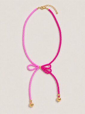 New! Preppy Colorful Pink Beaded Bow Necklace NWOT 5067